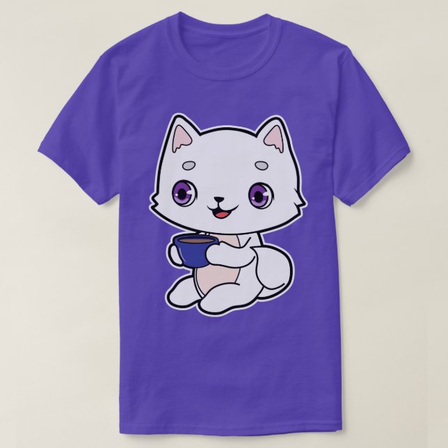 Katze mit Kaffee-Cup 2 T-Shirt (Design vorne)