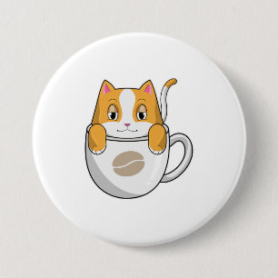 Katze mit Kaffee-Cup Button