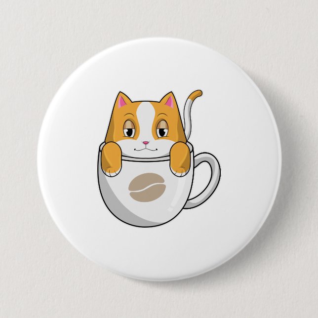 Katze mit Kaffee-Cup Button (Vorderseite)
