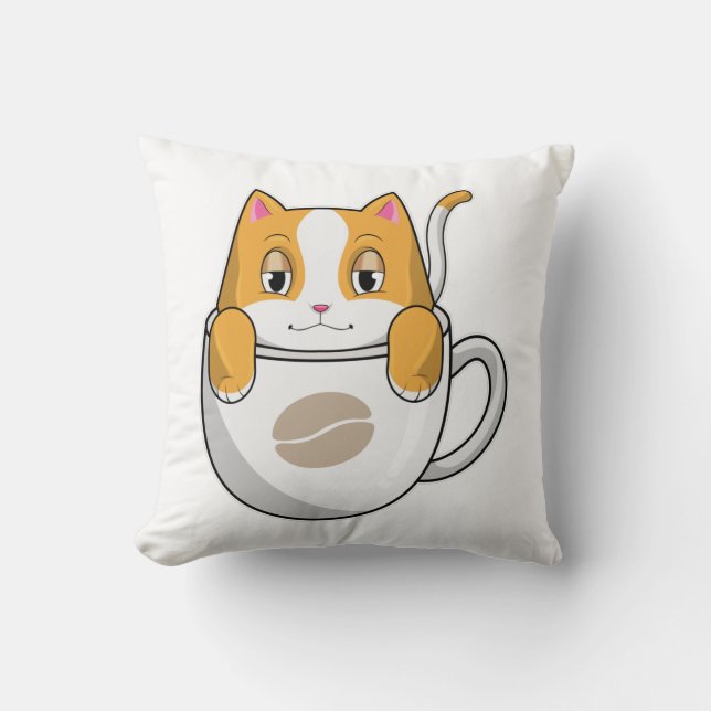 Katze mit Kaffee-Cup Kissen (Vorderseite)
