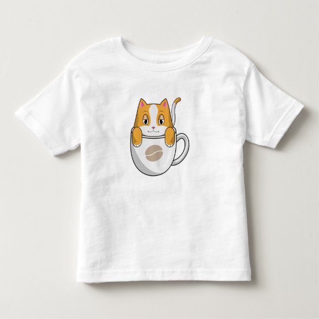 Katze mit Kaffee-Cup Kleinkind T-shirt (Vorderseite)
