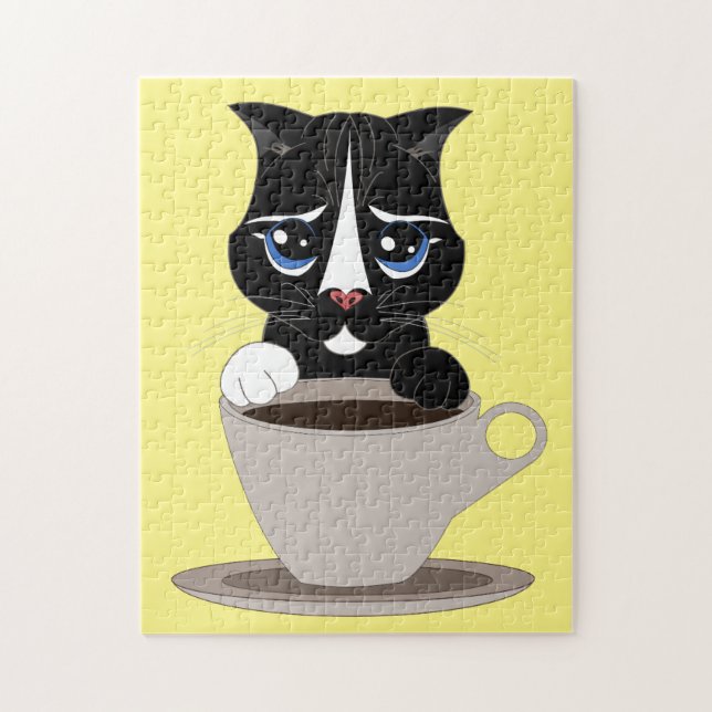 KATZE MIT KAFFEE CUP PUZZLE (Vertikal)