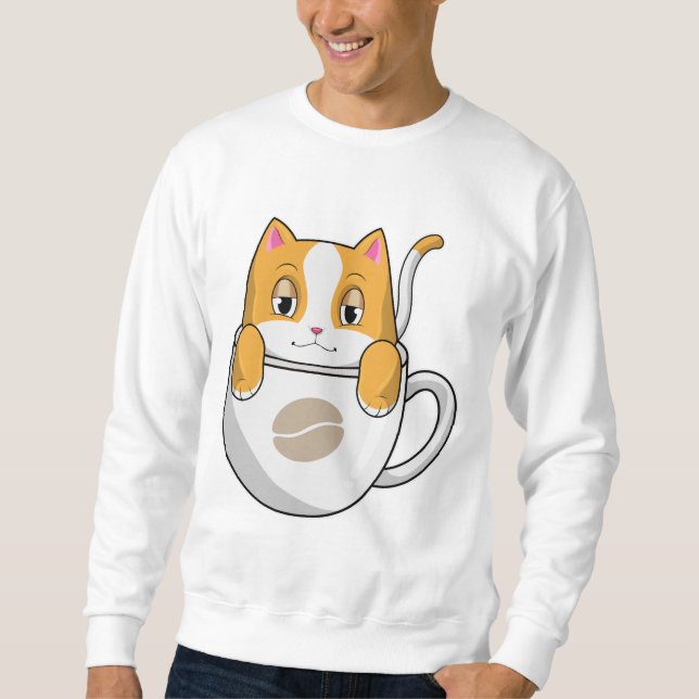 Katze mit Kaffee-Cup Sweatshirt (Vorderseite)