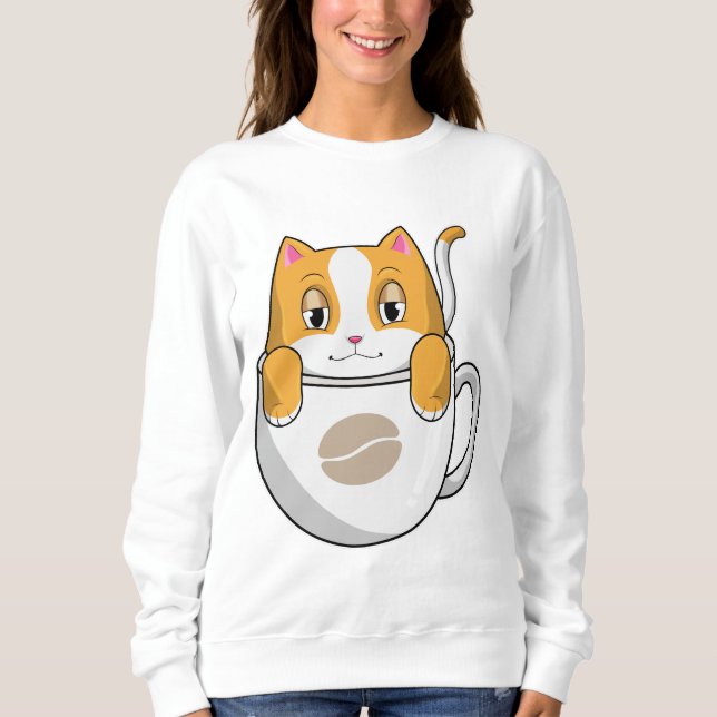 Katze mit Kaffee-Cup Sweatshirt (Vorderseite)