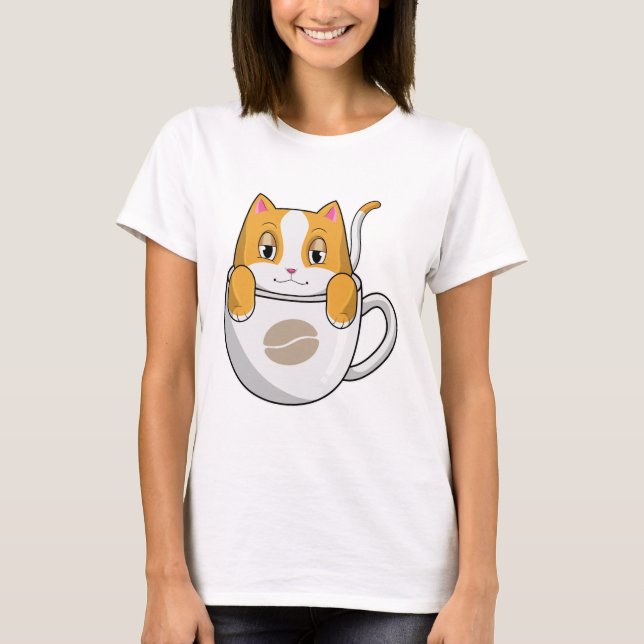 Katze mit Kaffee-Cup T-Shirt (Vorderseite)