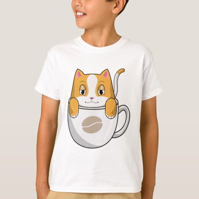 Katze mit Kaffee-Cup T-Shirt (Vorderseite)