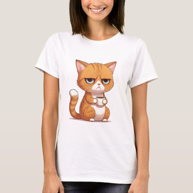 Katze mit Kaffee-T - Shirt (Vorderseite)
