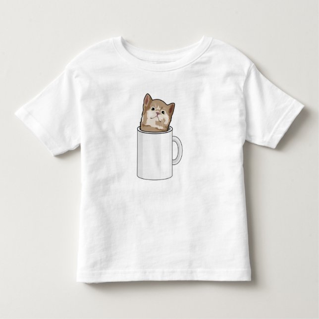 Katze mit Kaffee-Tasse Kleinkind T-shirt (Vorderseite)