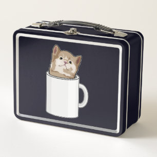 Katze mit Kaffee-Tasse Metall Brotdose