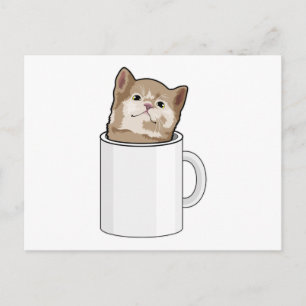 Katze mit Kaffee-Tasse Postkarte