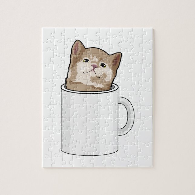 Katze mit Kaffee-Tasse Puzzle (Vertikal)