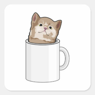 Katze mit Kaffee-Tasse Quadratischer Aufkleber