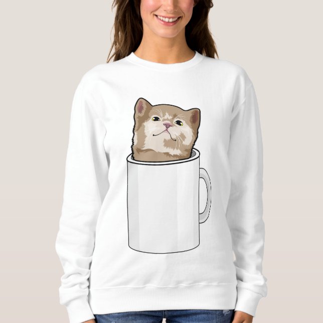 Katze mit Kaffee-Tasse Sweatshirt (Vorderseite)