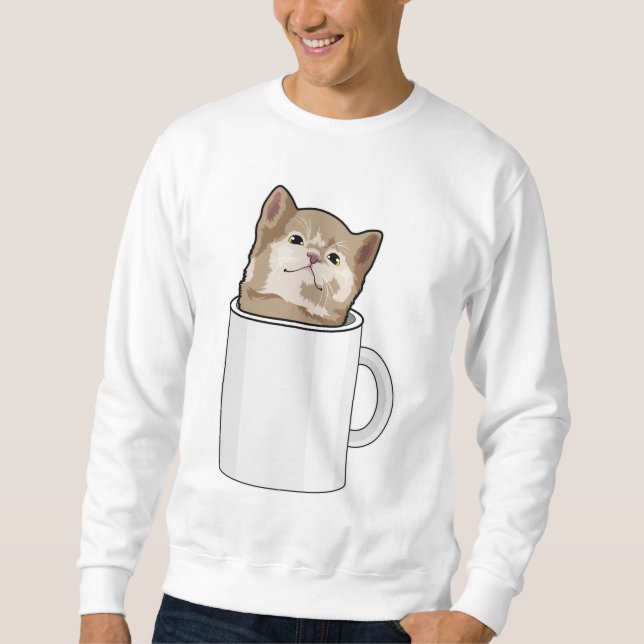 Katze mit Kaffee-Tasse Sweatshirt (Vorderseite)