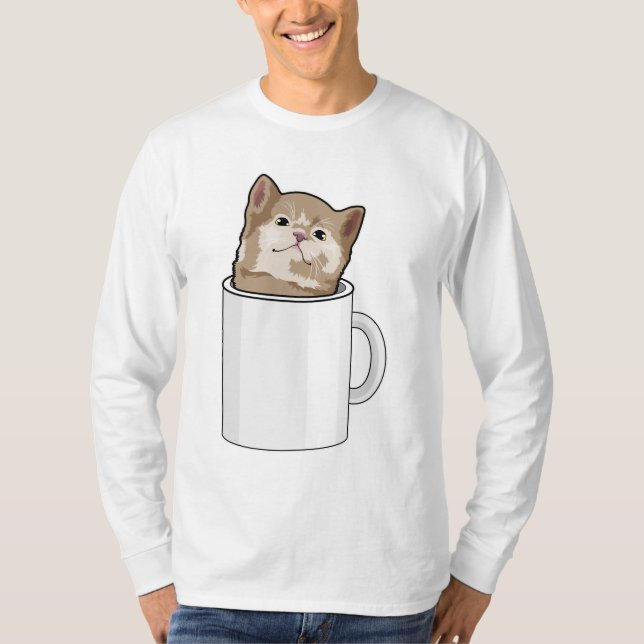Katze mit Kaffee-Tasse T-Shirt (Vorderseite)