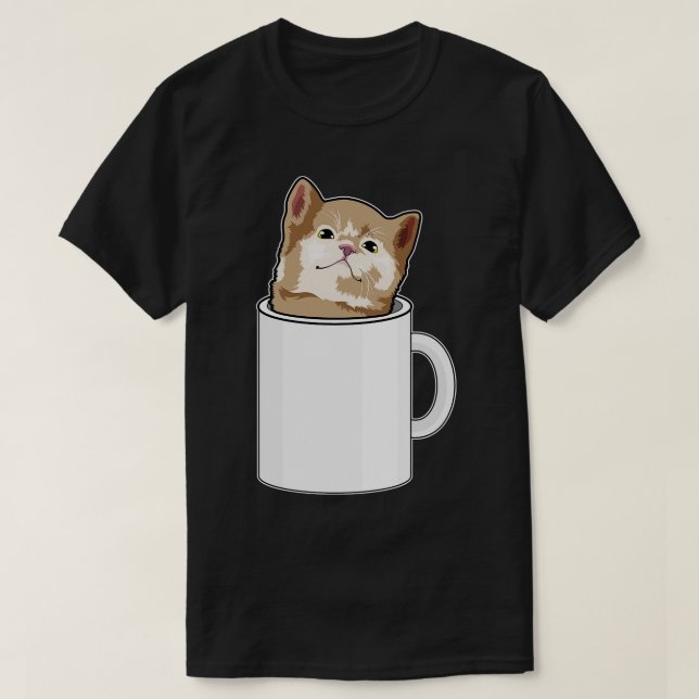 Katze mit Kaffee-Tasse T-Shirt (Design vorne)