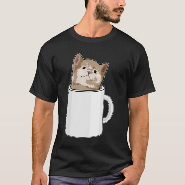 Katze mit Kaffee-Tasse T-Shirt (Vorderseite)