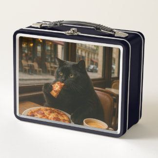 Katze mit Kaffeetasse im Café Metall Brotdose