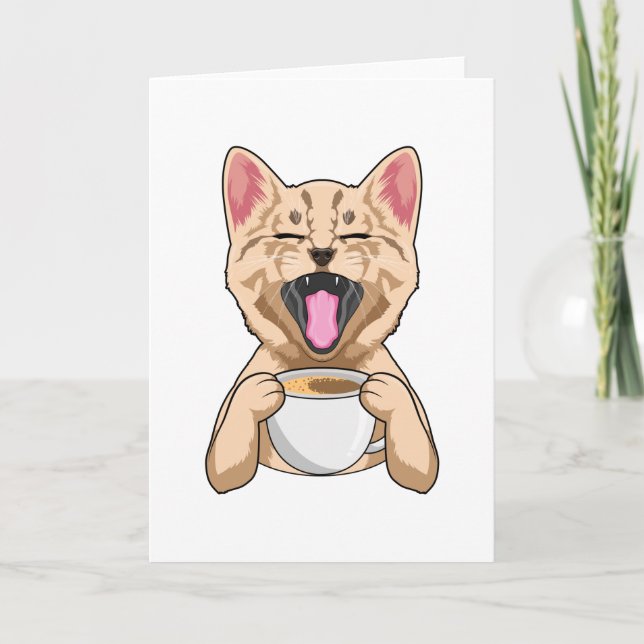 Katze mit Kaffeetasse Karte (Vorderseite)