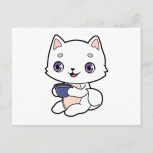 Katze mit Kaffeetasse Postkarte