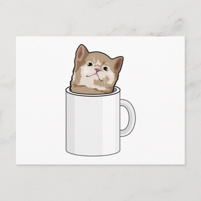 Katze mit Kaffeetasse Postkarte (Vorderseite)