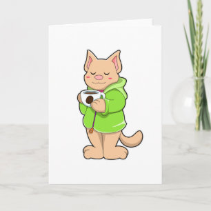 Katze mit Kaffeetasse & Pyjama Karte