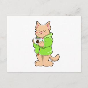 Katze mit Kaffeetasse & Pyjama Postkarte