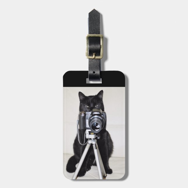 Katze mit Kamera Gepäckanhänger (Vorderseite vertikal)