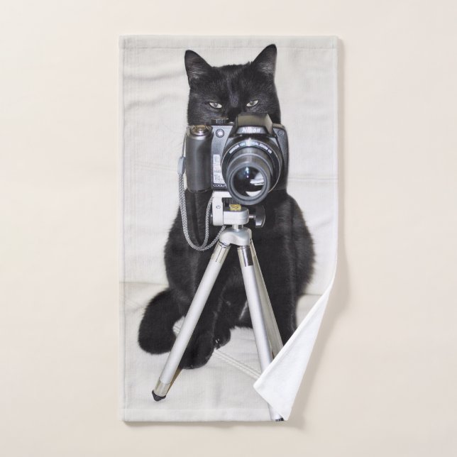 Katze mit Kamera Handtuch (Handtuch)