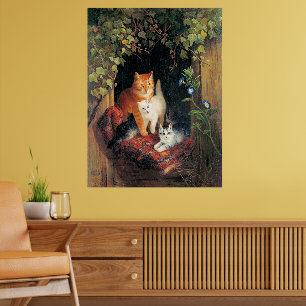 Katze mit Kätzchen, feine Kunstmalerei, Poster