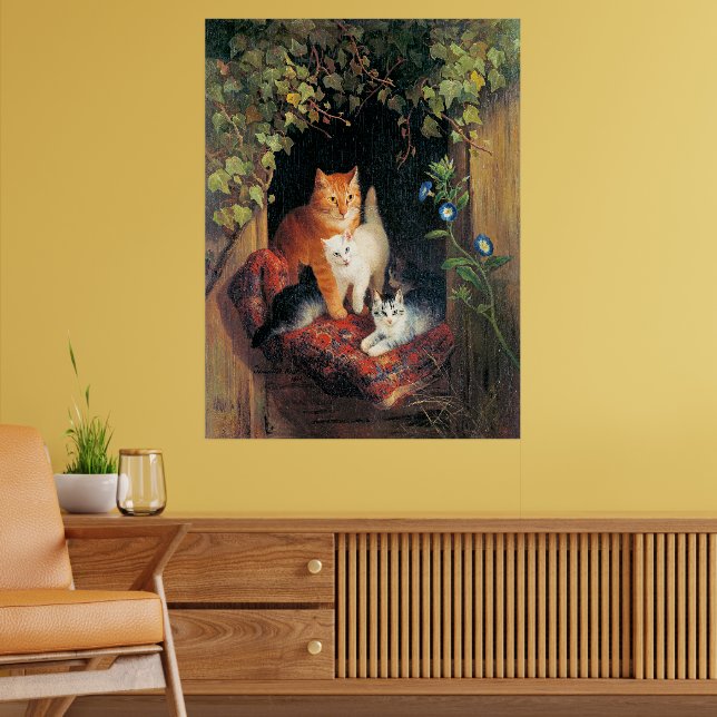 Katze mit Kätzchen, feine Kunstmalerei, Poster (Wohnzimmer 2)