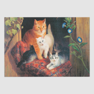 Katze mit Kätzchen, Kunstmalerei, Seidenpapier