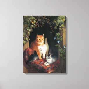 Katze mit Kätzchen (Tierart) Leinwanddruck