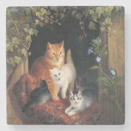 Katze mit Kätzchen (Tierart) Steinuntersetzer