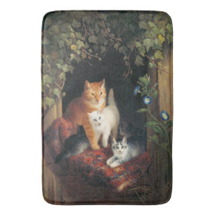 Katze mit Kätzchen (Tierkunst) Badematte