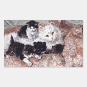 Katze mit Kätzchen Vintage-Kunst von H. Ronner-Kni Rechteckiger Aufkleber