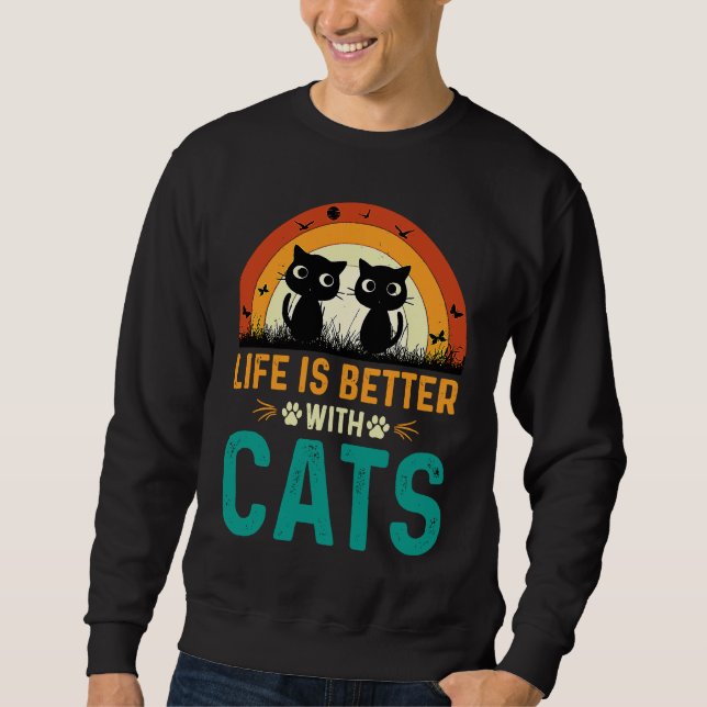 Katze mit Katzen Niedlich Retro Vintag Sweatshirt (Vorderseite)