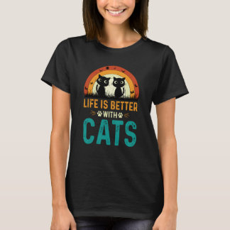 Katze mit Katzen Niedlich Retro Vintag T-Shirt