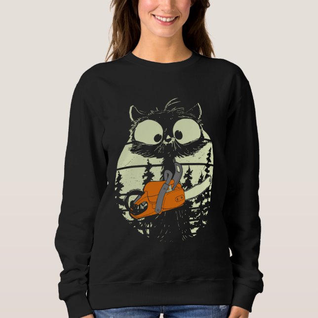 Katze mit Kettensäge Süßer Holzfäller Förster Katz Sweatshirt (Vorderseite)