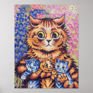 Katze mit Kittens, Louis Wain Poster