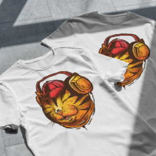 Katze mit Kopfhörer-Illustration T-Shirt