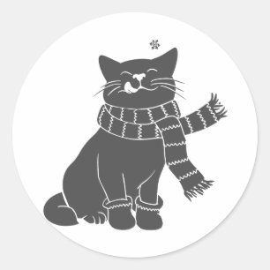 Katze mit Kosmetikschal - Wählen Sie die Hintergru Runder Aufkleber