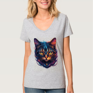 Katze mit kosmischen Farben und hellen Augen T-Shirt