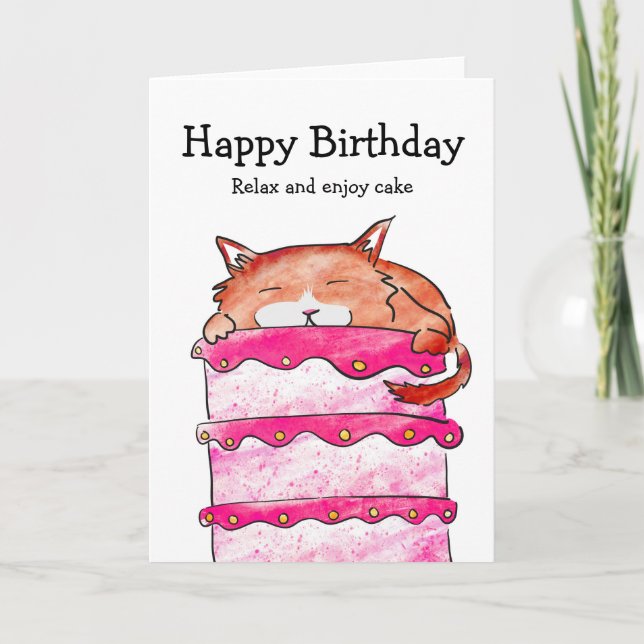 Katze mit Kuchen Geburtstagskarte Karte (Vorderseite)