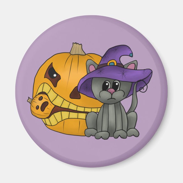 Katze mit Kürbis Magnet (Vorne)