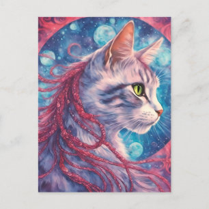Katze mit langen rosa Haarspangen Postkarte