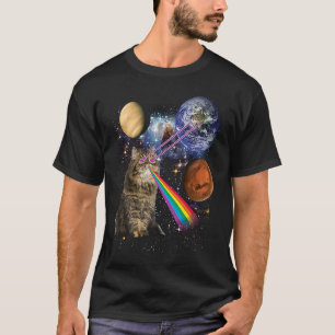 Katze mit Laser und Regenbogen im galaktischen Wel T-Shirt