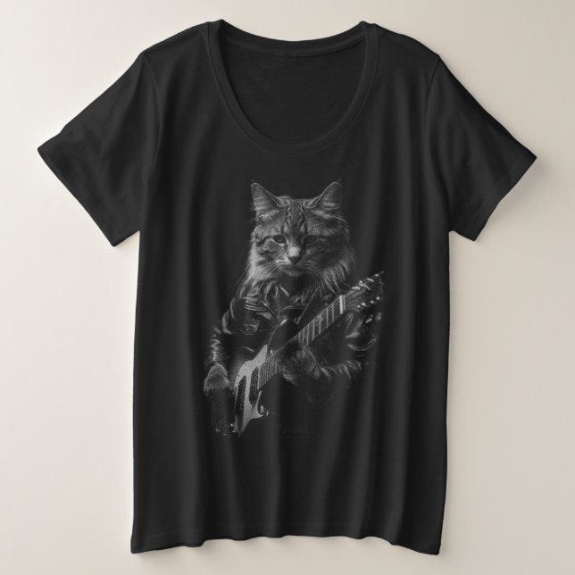 Katze mit Lederjacken spielen elektrische Gitarre Große Größe T-Shirt (Design vorne)