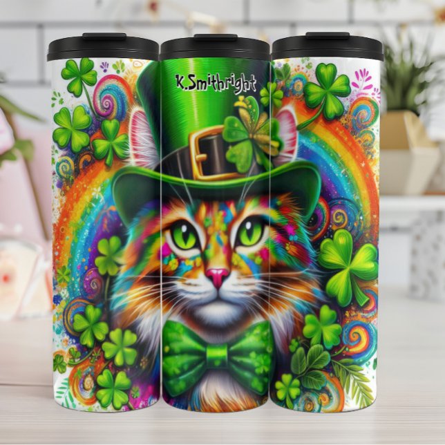 Katze mit Leprechaun-Hat Thermosbecher (Von Creator hochgeladen)