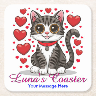 Katze mit Liebessymbolen Clipart-85245 Rechteckiger Pappuntersetzer